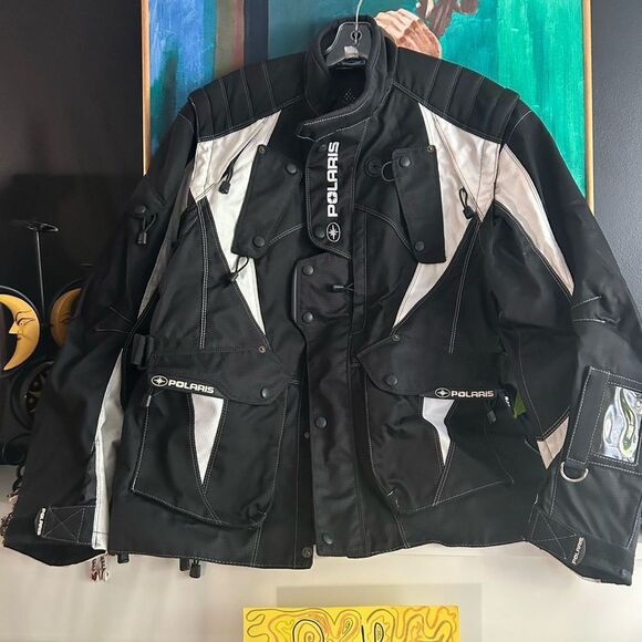 Polaris Racing Black & White Snowmobile Light Jacket Men’s Sz M - Picture 2 of 16